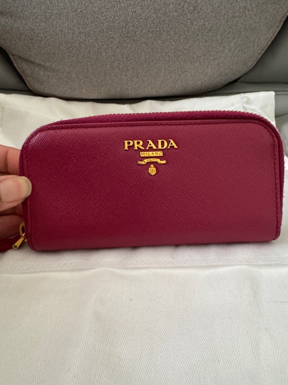 Prada Zip-Around Saffiano Key Waller  in Berry